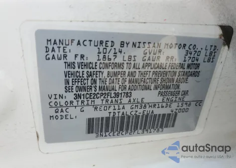 2015 Nissan Versa Note S из США, поврежденный, VIN 3N1CE2CP2FL391783